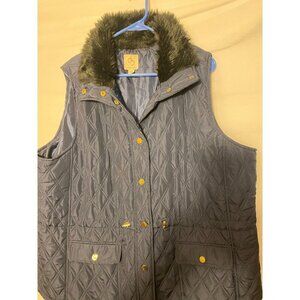 Dressbarn Womens Plus Size 2X Navy Snap Puffer Vest fur Accent Trendy